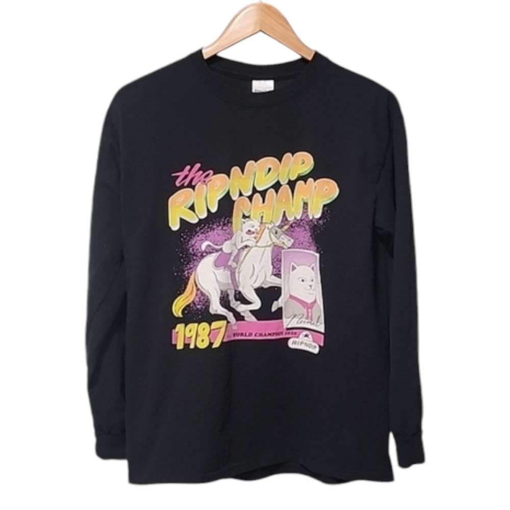RARE 1987 RIPNDIP LIMITED EDITION Black Long Sleeve Graphic Tee S Lord Nermal - Picture 3 of 10